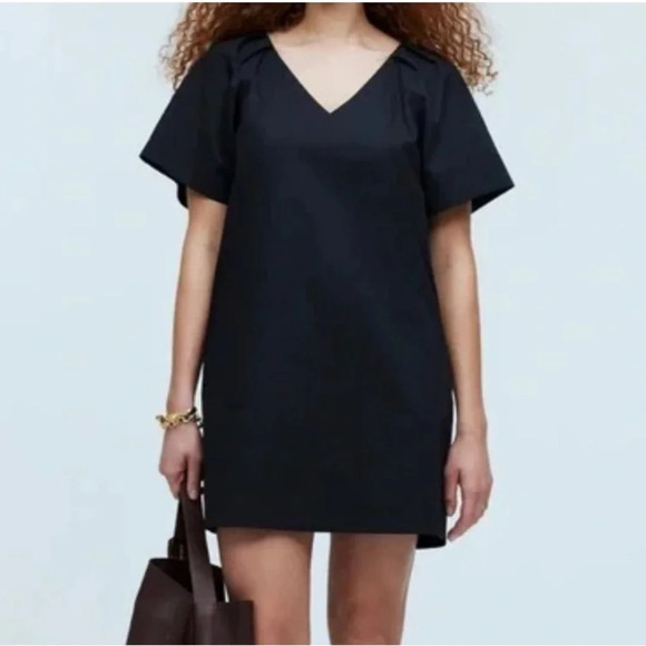 Madewell V-Neck Mini Shirt Dress in True Black Size Medium - Picture 2 of 6